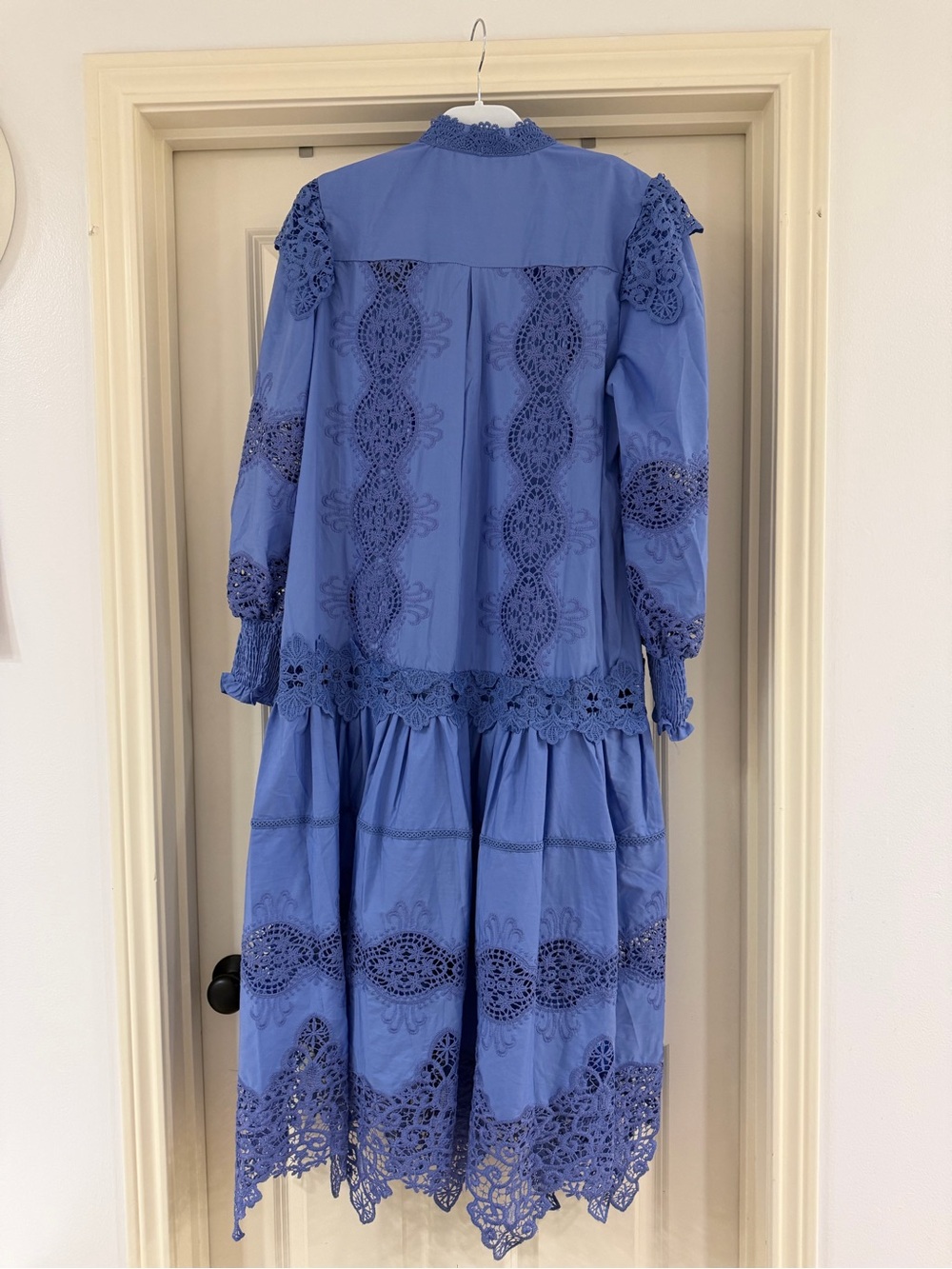 Sunfere Elegant Blue Lace Midi Dress with Waist Tie - Picture 4 of 5